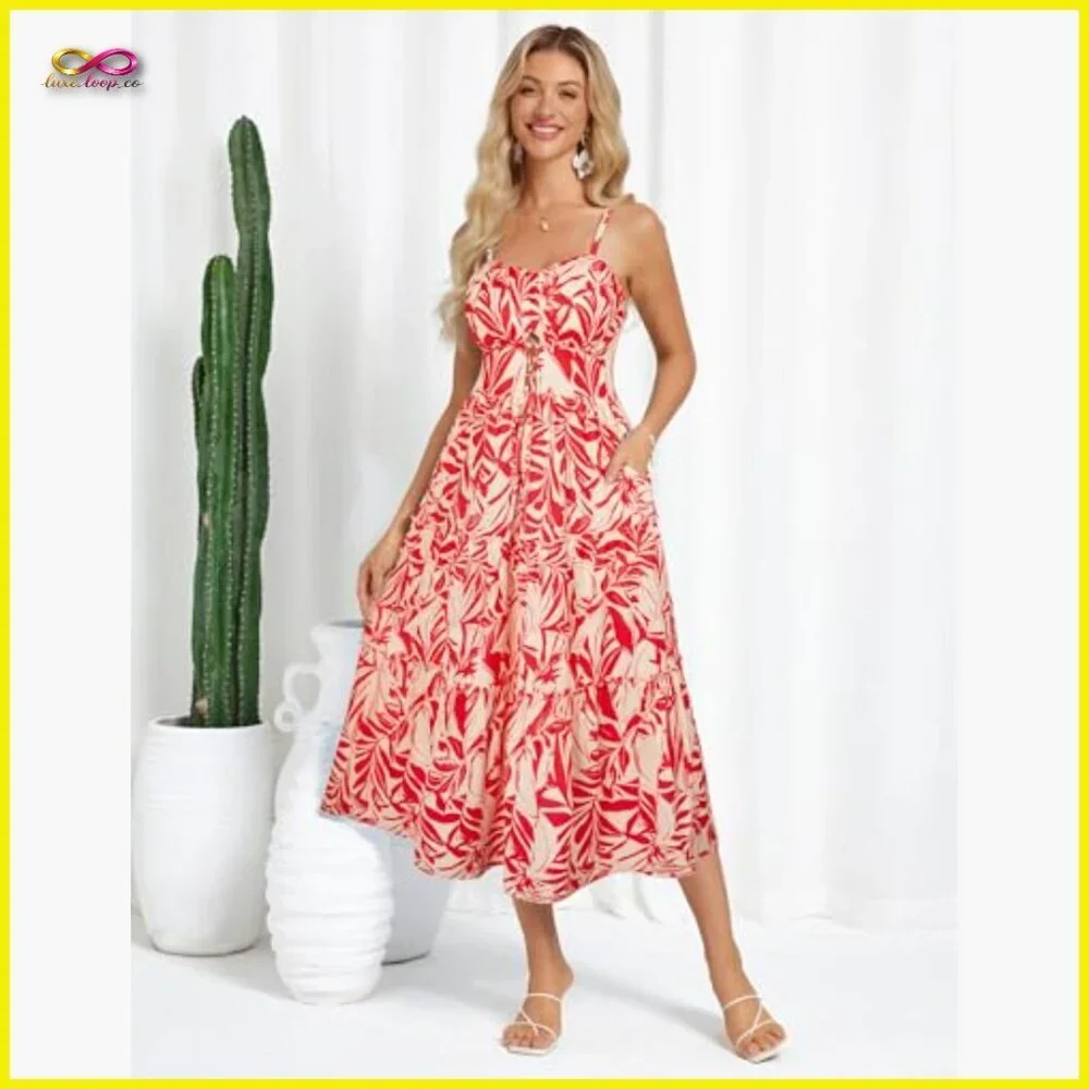 Floral Maxi Dress Boho Chic Casual Summer Beach Vacation Adjustable Straps - Picture 3 of 7